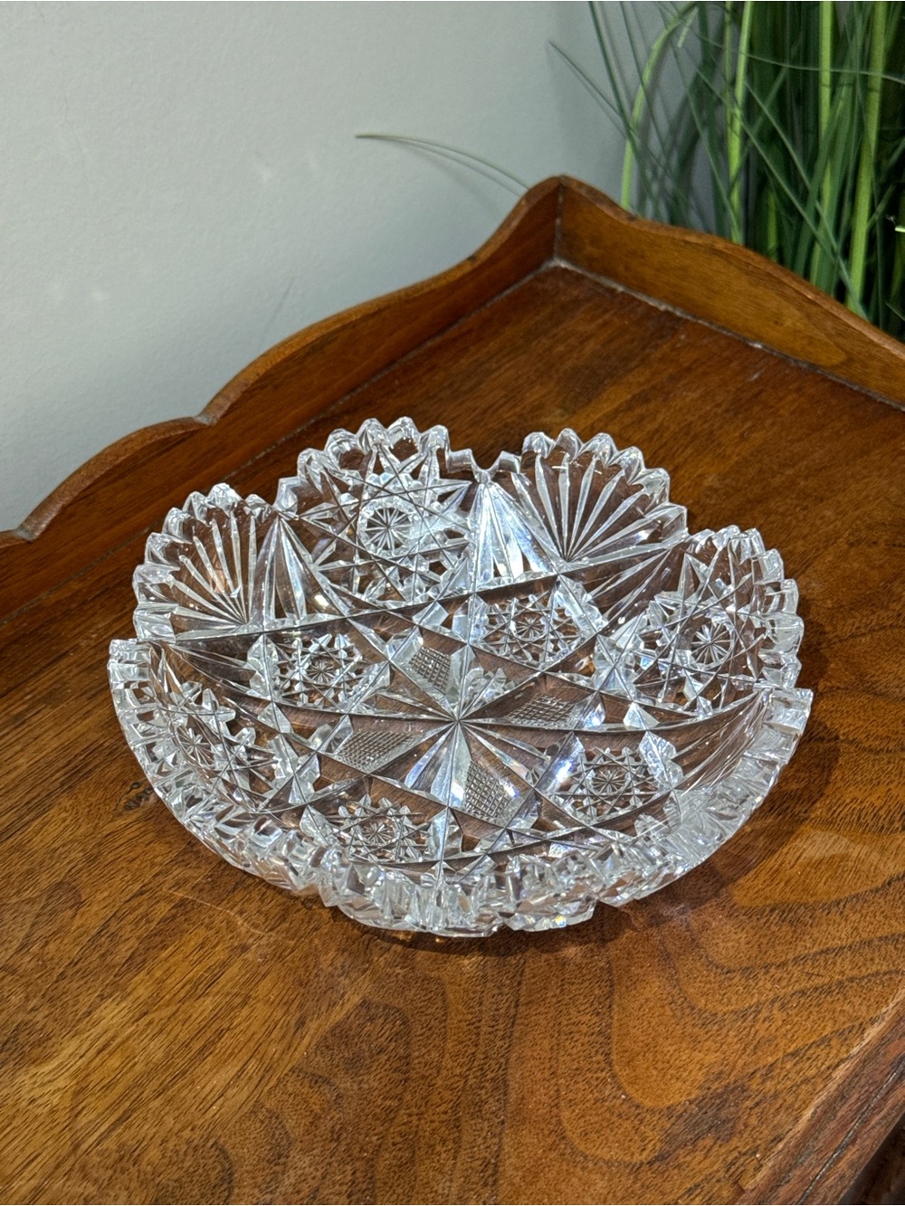 Vintage Cut Crystal Bowl Starburst Pattern Heavy Crystal